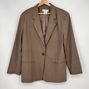 Vintage 90s Greg Adams Linen Blend Blazer Womens 10 Boxy Tan Single Breasted